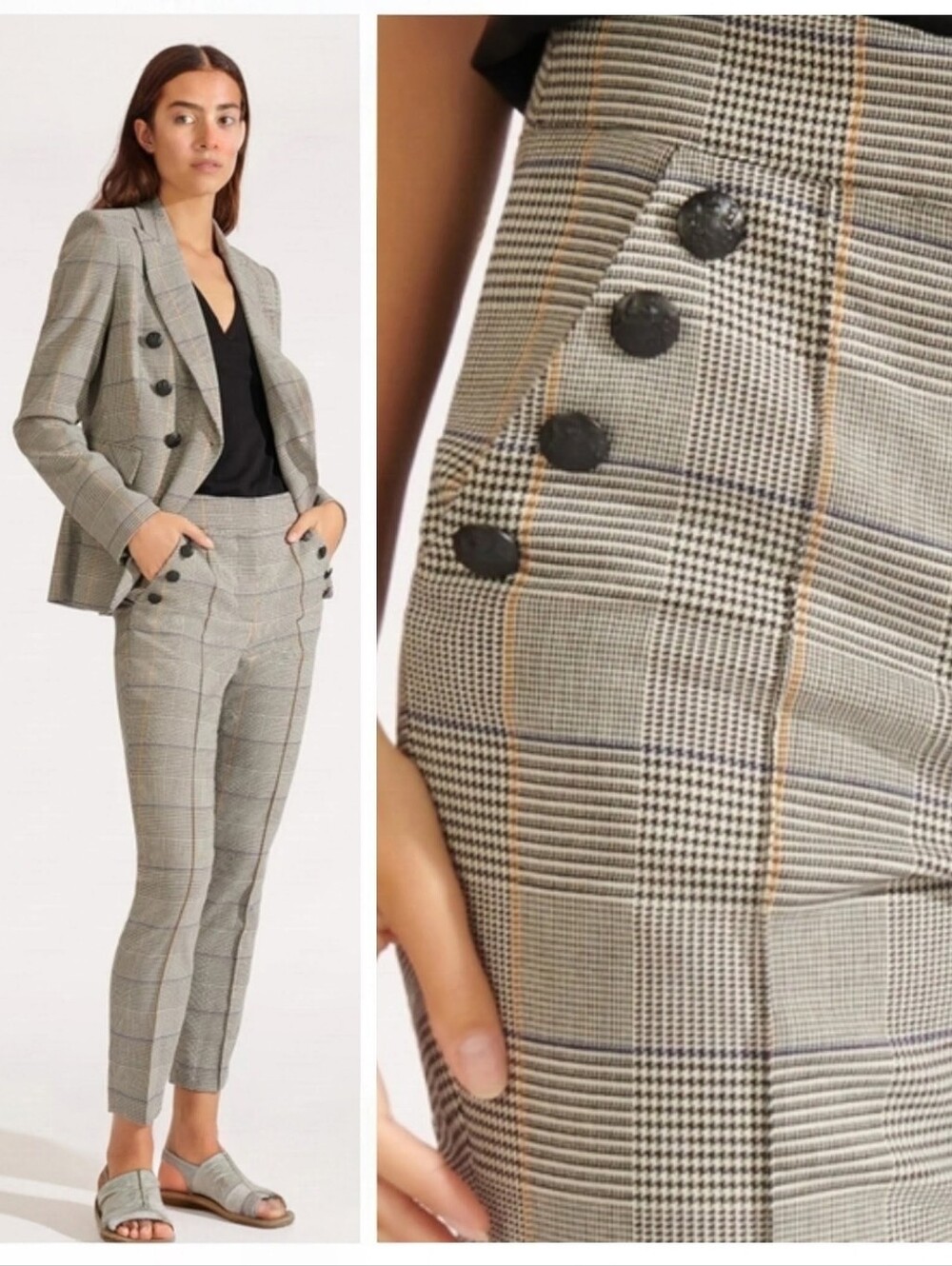 Veronica Beard $425 Virgil Plaid Trouser Womens 2 Neutral Quiet Luxury Cleangirl